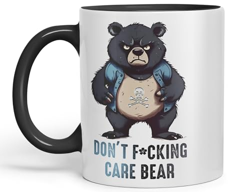 Vixar Don't F**g Care Bear Sarcastic Joke Ceramic Coloured Mug Cup for Tea Coffee Hot Brew 330ml 11Oz (Black)