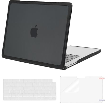 MOSISO Custodia Compatibile con MacBook Pro 14 Cover M4 M3 M2 M1 2025 2024-2021 A3112 A3185 A3401 A2918 A2992 A2779 A2442, Pro 14,2 Case Paraurti TPU Morbido&Copritastiera&Pellicola, Nero