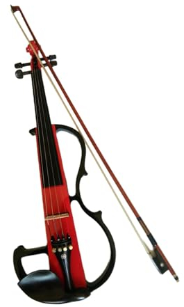 Amagogo Elektrische Violine und Kopfhörer und Violinbogengeige mit Hartschalenkoffer mit Beschlägen für Erwachsene, Anfänger, Teenager, Bühnenshow, Rot