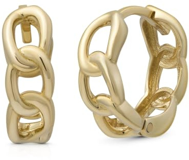 SuzanGold® Curb Huggies Ohrringe | Echtgold Creolen für Damen aus recyceltem Massivgold | Nachhaltig & Handgefertigt | Luxuriös & modern