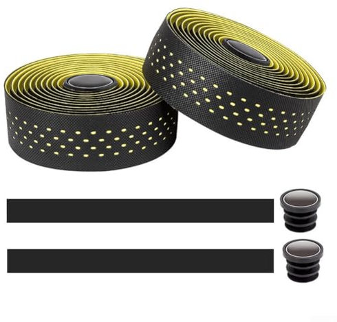 HEIBTENY Nastro per manubrio per bici da corsa, in silicone PU, EVA, antiscivolo, traspirante e assorbe il sudore, 2150 x 30 mm (giallo)