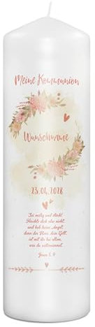 PhotoFancy® - Personalisierte Kommunionkerze - Fotokerze mit eigenem Foto/Text bedrucken lassen - Kerze mit Kommunions-Design: Heilige Harmonie - 29 cm Höhe