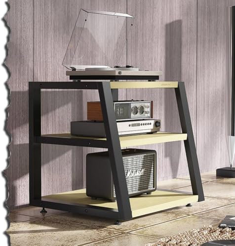 HAEKEBC Eckregal Mit 2/3/4 Ebenen, Audioständer, Retro Audio Rack HiFi-Audioschrank Für DVD-Player, TV-Zubehör, Holzregale, Offenes Lagerregal Für Heimkino(White Maple,3Tier)