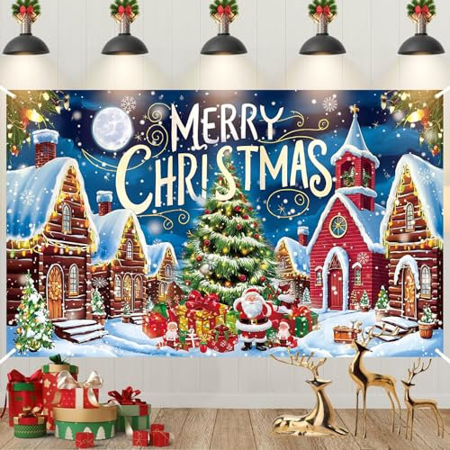 Weihnachten Banner Dekoration, Blau Frohe Weihnachts Hintergrund Banner, Extra Große Weihnachtsmann Schneemann Weihnachtsbanner, Weihnachten Hängen Banner für Drinnen Draußen Weihnachten Party Deko