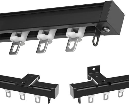 Raumteiler Vorhangschiene mit leisen Rollen schwarz Aluminium Decken-/Wandschienen zum Aufhängen von Gardinen Paneelen