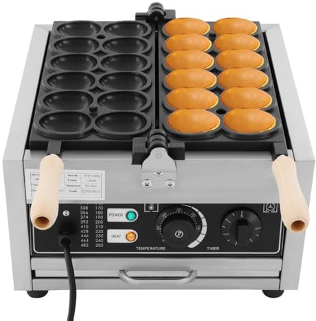 Commercial Stainless Steel Bubble Waffle Maker, 1800W 12-Hole Egg Waffle Iron, Adjustable Temperature & Timer, Non-Stick Electric Waffle Iron for Home Use