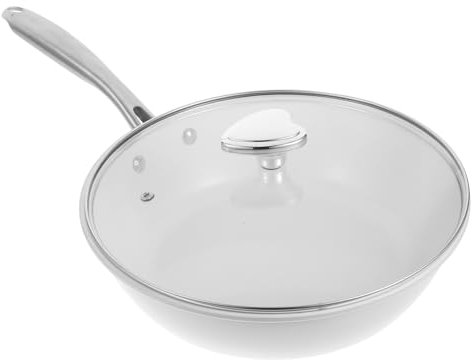 SHOWERORO Keramik Wokpfanne 28cm Mit Deckel Antihaftbeschichtet Für Gasherd Holzofen Ergonomischer Griff Küchenkochgeschirr