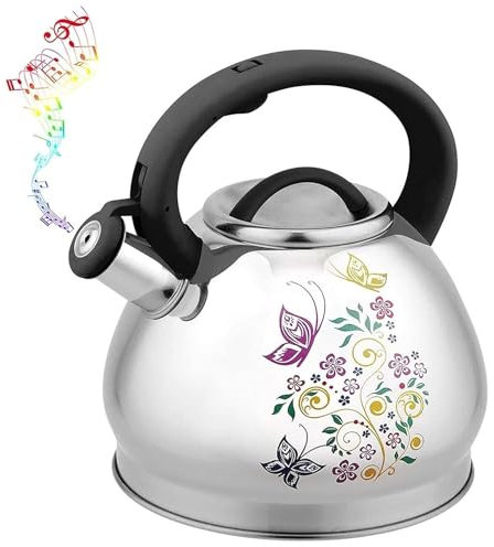 Hervidores, tetera de té, tetera de acero inoxidable, hervidor de agua Whistlitea de 3 litros, mango ergonómico resistente al calor, apto para estufa/C/3L