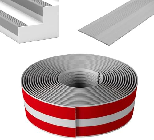 Treppenkantenprofil, 2M/5M Selbstklebend PVC Treppenkanten-Schutzprofil, Wasserdicht Rutschfest L-Form Treppenkantenschutz, für Außen- und Innenbereich (Grau, 2m X 13.8cm)
