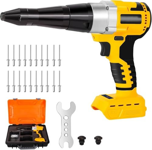 Yutesiri Cordless Rivet Gun Compatible with Dewalt 20V Max Battery, with a kitbox, Brushless Electric Automatic Rivet Gun for Rivets 1/8'', 5/32'', 3/16, for Metal Plastic and Leather