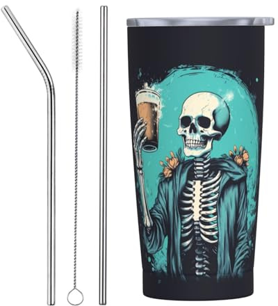 Gobelet de 500 ml avec couvercle et paille - Verre à bière vintage isotherme - Gobelets en acier inoxydable - Gobelet à café personnalisé - Tasse de voyage - Bouteille d'eau