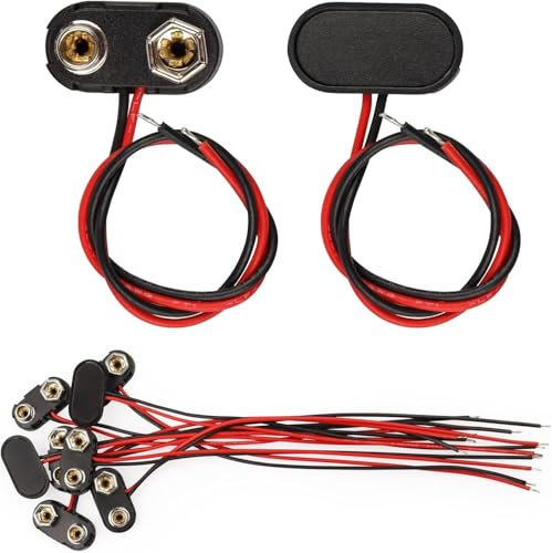 5 pcs 9V Battery Snap Connector Black, 9 Volt Battery Connector T-type with 15cm Connection Cable for 9V T- Shape Plastic Leather Battery Snap Connector