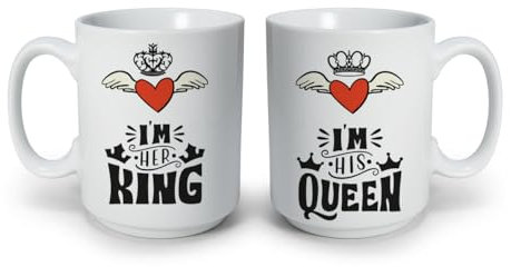 Coppia di Tazze Mug King and Queen Personalizzate Idea Regalo Innamorati Anniversario Amore Fidanzati Anniversario Matrimonio Compleanno Natale Colazione The Inverno Autunno Tisana Caffè Latte