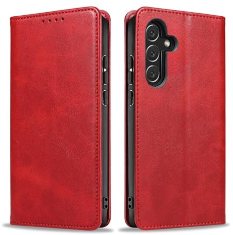 LBH Handyhülle Smartphone-Hülle für Samsung Galaxy A54 5G Klapphülle Magnetverschluss Kartenfächer Geldfach Standfunktion Case Etui Rundumschutz Schutzhülle Rot