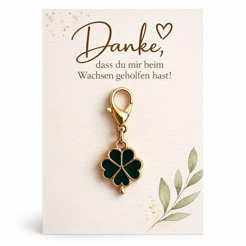 Milaboo® Kleeblatt Schlüsselanhänger mit Karte – Glücksbringer Geschenk für besondere Anlässe wie Prüfung, Reise, Einschulung, Operation, 12 Varianten, 55x85 mm (Abschied Erzieher)