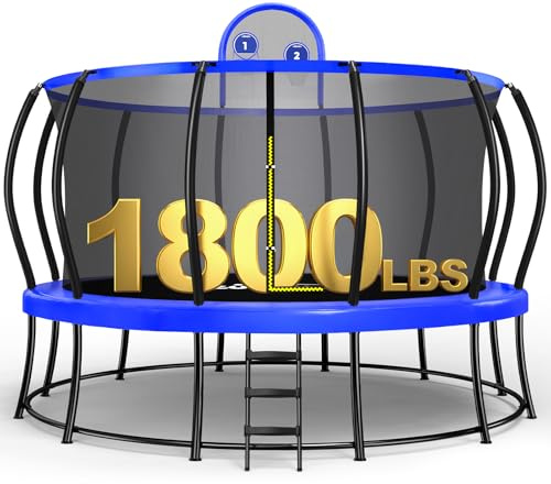 Zupapa 1800LBS Capacity No-Gap Design 16 15 14 12 10FT Trampoline with Safety Enclosure Net and Non-Slip Ladder 10-Year Quality Assurance Perfect for Kids Family Outdoor Backyard Fun