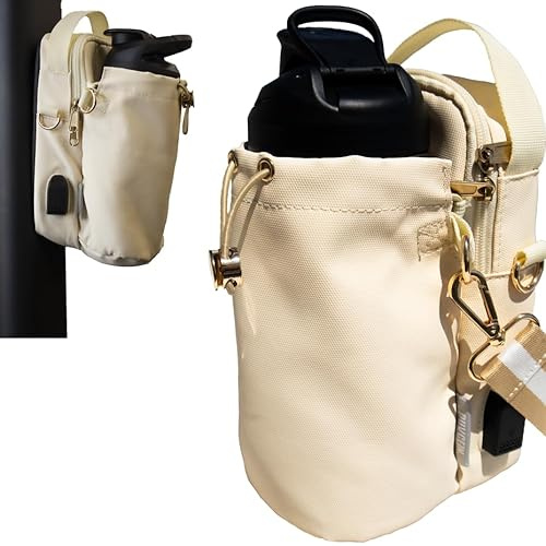 Small Magnetic Sling Bag – Waterproof Crossbody Bag for Women & Men with Built-in USB Port, Adjustable Strap, Bottle Holder & Phone Pocket – Ideal for Travel, Gym & Everyday Use DUVCEIN, White - Cream