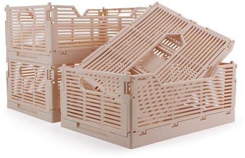 Vivikivi 4 Stück Klappbox, Kunststoff Klappkiste Aufbewahrungskorb, Stapelbar Faltbarer Aufbewahrungsbox Kisten Aufbewahrung für Haus Klassenzimmer Büro Küche Schlafzimmer (30.5x20.5x12.5cm, Rosa)