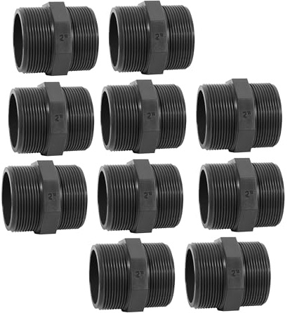 HAF 10x PVC Fittings Doppelnippel mit 2 | Außengewinde x Außengewinde | 2 Zoll x 2 Zoll | Verbinder aus grauem PVC | PN16 für Poolfitting, Poolverrohrung, Druckleitung, Rohrleitung & Teich