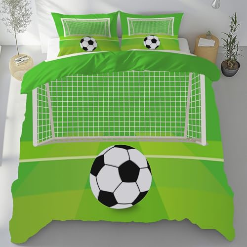Sobhdga Fußball Spiel Bettwäsche 135x200 Mikrofaser, Sport Thema Bettwäsche-Sets 3teilig, Stadion Arena bügelfreie Bettbezug, mit Reißverschluss Und 2 Kissenbezug 80x80 cm