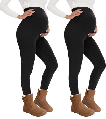QGGQDD Thermo Umstandsleggings Damen High Waist Schwangerschaftsleggings | Blickdicht Gefüttert Bequeme Sporthose Umstandsmode für Schwangere Yoga Sport Zuhause Winter
