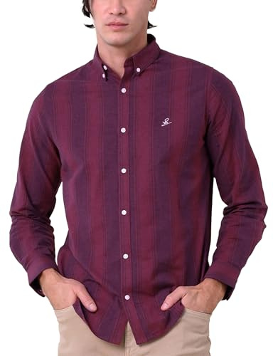 Enorsia Mens Slim Fit Striped Oxford Long Sleeve Shirt, Stretch Cotton Button Down Collar Smart Casual Shirt with Adjustable Cuffs and Embroidered Logo