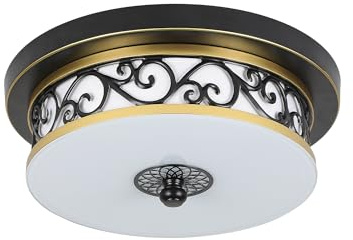 meibeileil Led Deckenleuchte Dimmbar Vintage Rund,Ø40*H10cm Stoff-Glasschirm Deckenlampe Schwarz,Retro Dreifarbig mit Fernbedienung Deckenlampe Wohnzimmer,Schlafzimmer,Küchen,Esszimmer Lampe Decke.