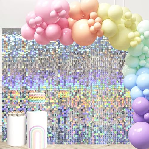 MSDADA 36 Stück Irisierendes Silber Pailletten Wandpaneel, 30 x 30 cm Großfläche Deko Paneel 3,24 m² für Party Deko, Geburtstagsdeko, Fotobox Hintergrund