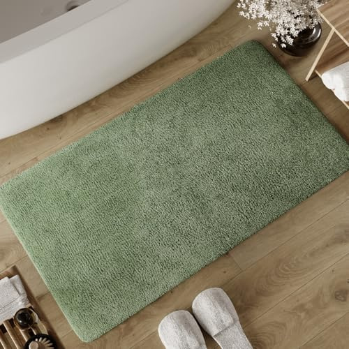 Wecon Home Badteppich Erik, 70 x 120 cm, grün | weicher, getufteter Baumwollteppich, Rutschhemmend & waschbar mit weichem Flor und klarer Optik