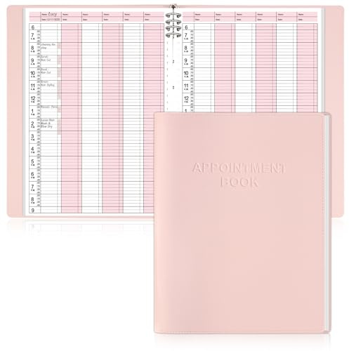 Terminkalender mit 8 Ringen, 6 Spalten, A4, akademischer Tagesplaner, undatiert, Stundenplaner, groß, 20,8 x 29,7 cm, rosa PU-Ledereinband, 8 Ringbuch, 50 Blatt, Tages-Logbuch für Terminplanung