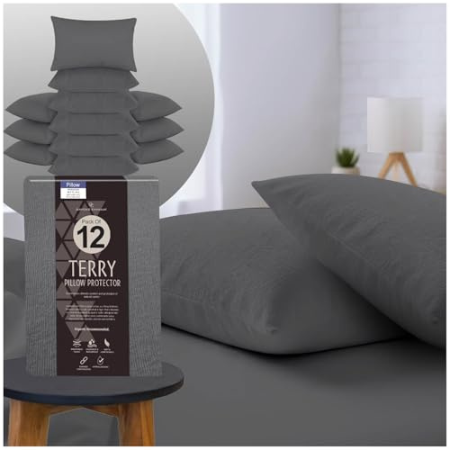 GC GAVENO CAVAILIA Terry Towel Pillow Protector - Pack of 6 Breathable & Soft Towelling Waterproof Pillow Protectors - Anti Allergy Pillow Cover - Charcoal
