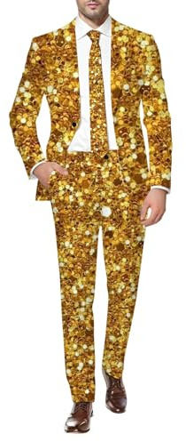 Zanisouta Anzug Herren Pailletten 2 Teilig Sets Disco Outfit Glitzer Jacke und Hose Druck Anzüge Discokugel Party Karneval Kostüm Hochzeit 80er Jahre Modische Blumenmuster Zweiteiler Set