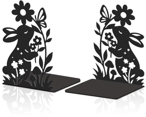 Hobbspring Lot de 2 serre-livres en fer avec motif lapin pour ranger des livres lourds comme bibliothèque décorative et décoration d'étagère, parfaits pour le bureau ou la bibliothèque à la maison