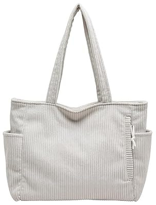 ALMLWIAJ Cord Tasche Damen Tote Bag mit Reißverschluss Große Kord Shopper Schultertaschen Handtasche für Arbeit Büro Reisen Einkauf Schule Alltag