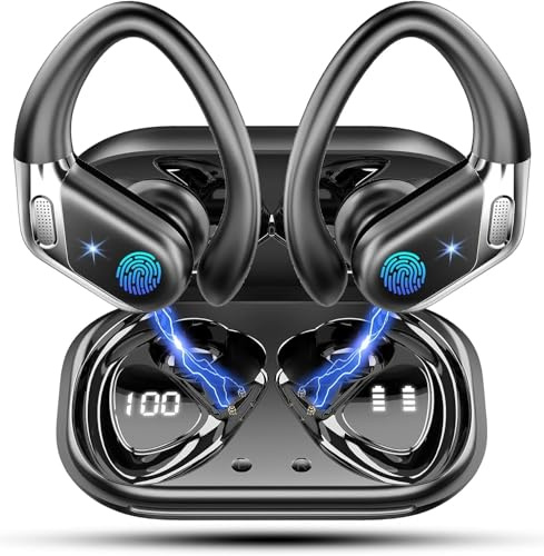 Bluetooth Earbuds, 2025 Bluetooth 5.4 Headphones Sports, 50H Stereo Wireless Earphones with Mic CVC 8.0 Noise Reduction, 1.5 H USB-C Fast Charge, IP7 Waterproof Wireless Headphones for Running, Black