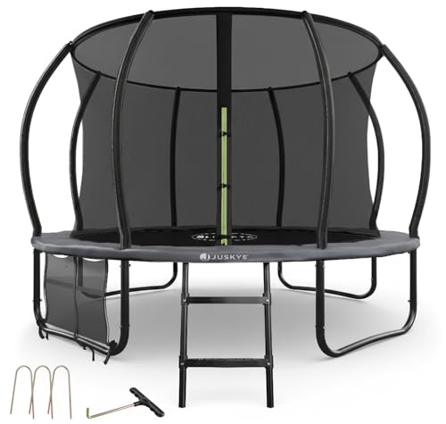 Juskys trampolino SkyBounce M Ø 305 cm – trampolino da giardino per esterni con rete di sicurezza, scala e ancoraggi al suolo, bordo imbottito, portata 150 kg