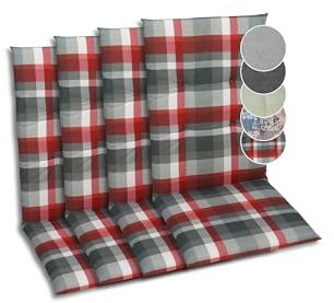 GO-DE Textil Bequeme und attraktive Polsterauflagen für Mittellehner-Gartenstühle (4er-Set, Karo rot, Mittellehner)