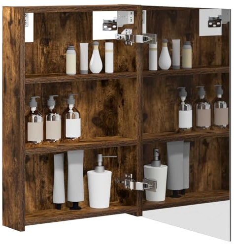 vidaXL Badezimmerspiegelschrank Geräucherte Eiche 40 x 10,5 x 60,5 cm, Moderner Spiegelschrank, rechteckig, Wandregal für Badezimmer, praktische Aufbewahrung