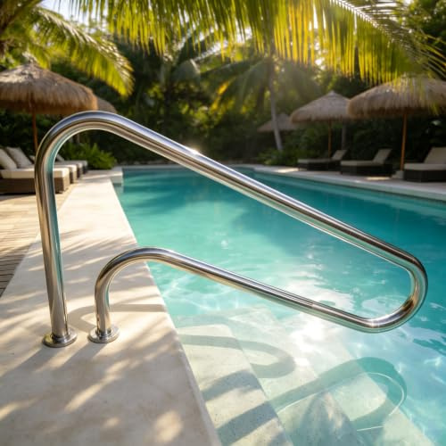 Corrimano per piscina, in acciaio inox 304, 125 x 80 cm, 1 binario di ingresso per piscine interrate, spa, parco acquatico, piscine interrate, capacità 113,3 kg