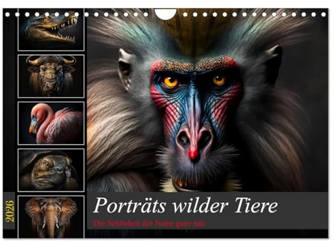 Porträts wilder Tiere (Wandkalender 2026 DIN A4 quer), CALVENDO Monatskalender: Spektakuläre Bilder wunderschöner wilder Tiere (CALVENDO Kunst)