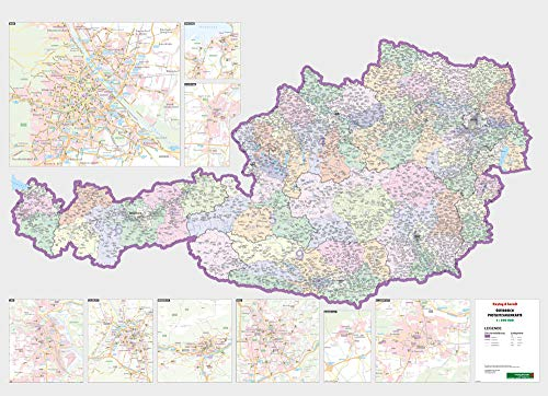 Österreich Postleitzahlen, Poster 1:500.000, Plano in Rolle: Postleitzahlenkarte (freytag & berndt Poster + Markiertafeln)