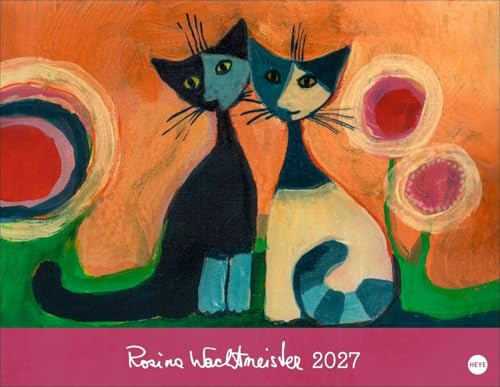 Rosina Wachtmeister Posterkalender 2027: Hochwertig gestalteter Wandkalender mit Gold- und Silberfolienprägung. Katzenmotive in einem Posterkalender als dekorativer Blickfang.
