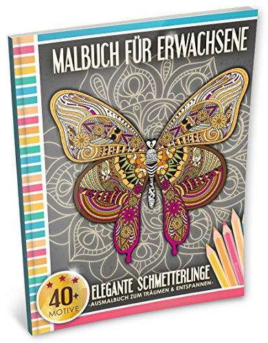 Malbuch für Erwachsene: Elegante Schmetterlinge (Kleestern®, A4 Format, 40+ Motive) (A4 Malbuch für Erwachsene, Band 4)
