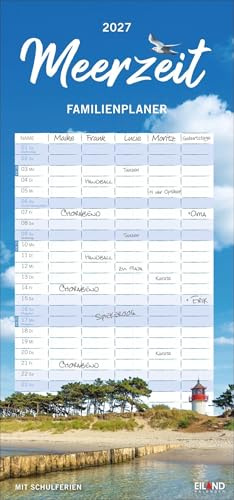 Meerzeit Familienplaner 2027: Wunderschöne Naturaufnahmen und Küsten-Motive von Nord- bis Ostsee. Maritime Urlaubsstimmung im Familienkalender mit 5 Spalten. Wandplaner im Format 21 x 45 cm