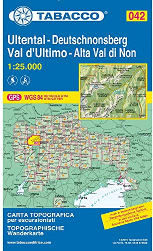 Ultental: Wanderkarte Tabacco 042. 1:25000: Auch in Verwendung beim Bergrettungsdienst Südtirol. Mit Kilometerraster U.T.M. (Carte topografiche per escursionisti, Band 42)