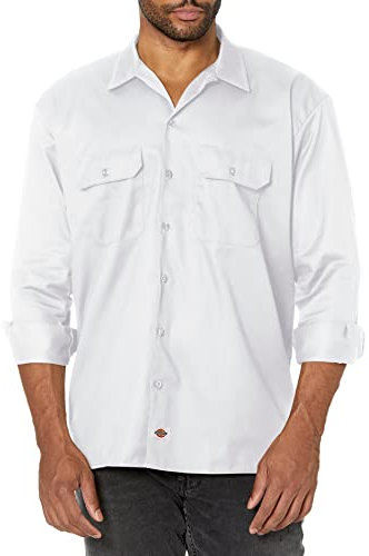 Dickies Men's Short Sleeve Work Shirt Big and Tall Button, White V1, XXXXXL