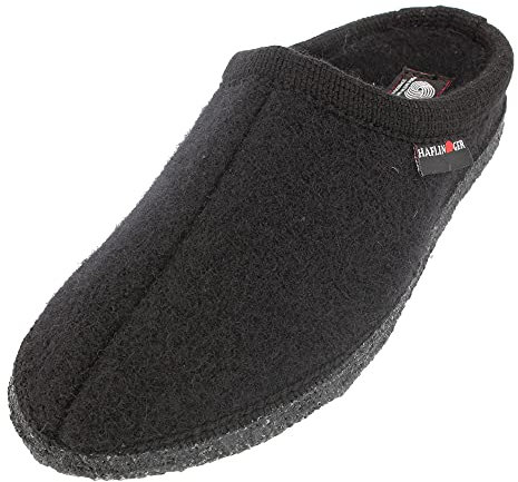 HAFLINGER Walktoffel Alaska Wolle Filzpantoffel Hausschuh Schwarz, Gr. 48