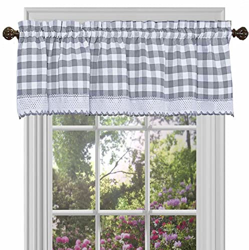 Buffalo Check Valance Window Curtains - 58 Inch Width, 14 Inch Length - Grey & White Plaid - Light Filtering Farmhouse Country Drapes for Bedroom Living & Dining Room by Achim Home Decor