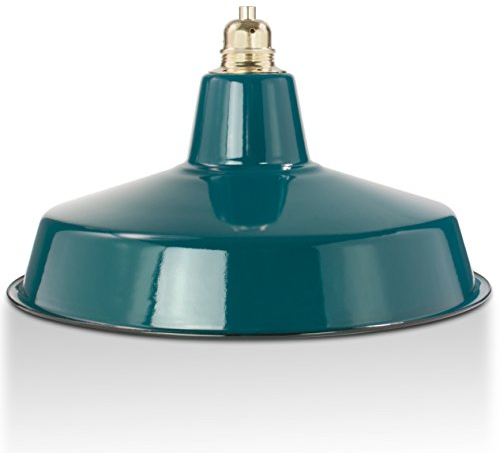 Industrie Lampenschirm Emaille Petrol Blau (2. Wahl), Fabriklampe Ø36 cm inkl. Fassung aus Metall, Messing Finish