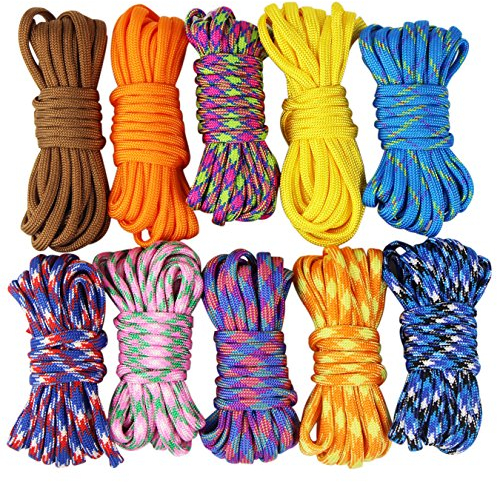 UOOOM 10 Piezas Cuerda Paracord Set para Paracord Cuerda de Paracaídas Nylon 7 Resistentes Hebras Escalada Kit Cuerda de Paracaídas